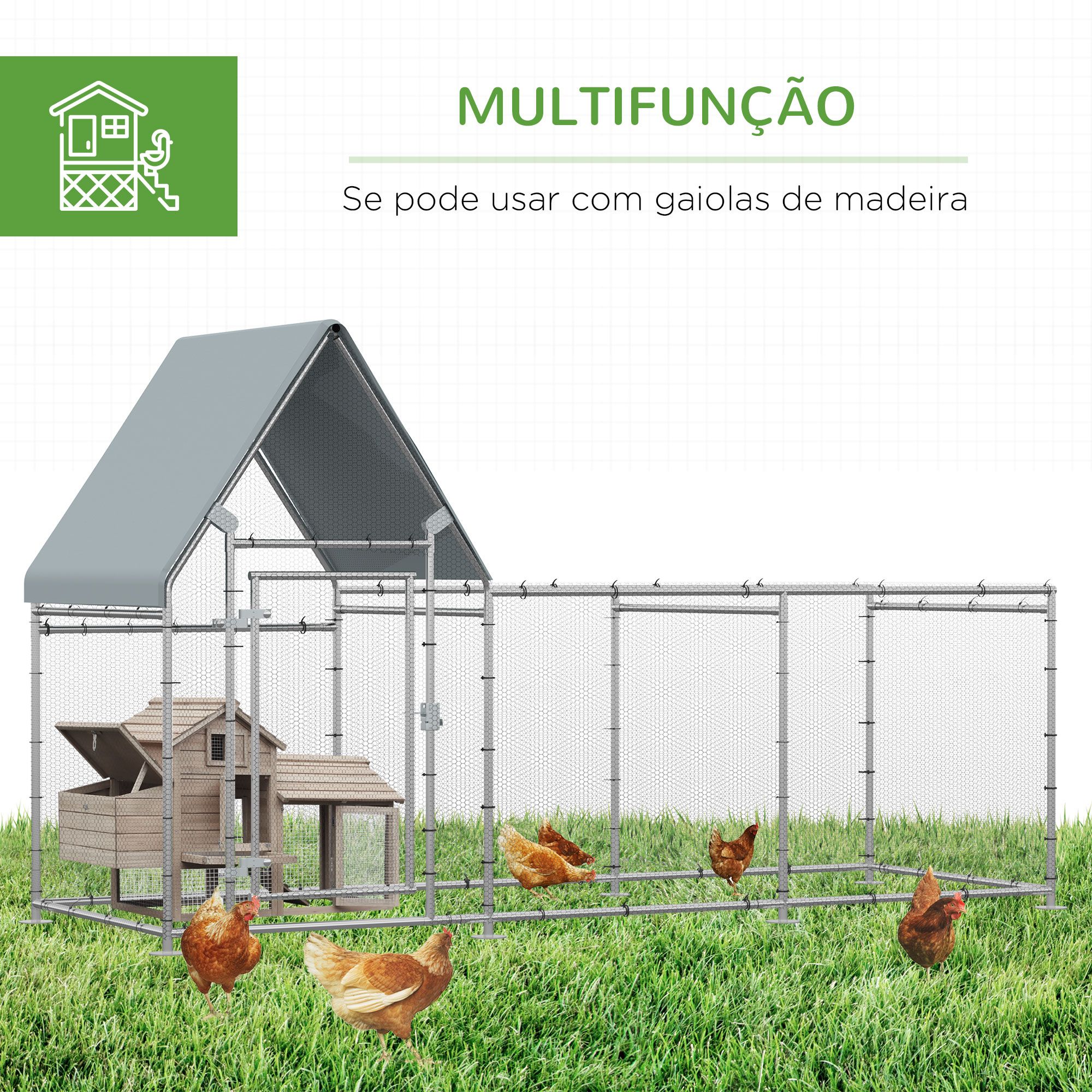 Galinheiro de Exterior Grande 302x107x172cm