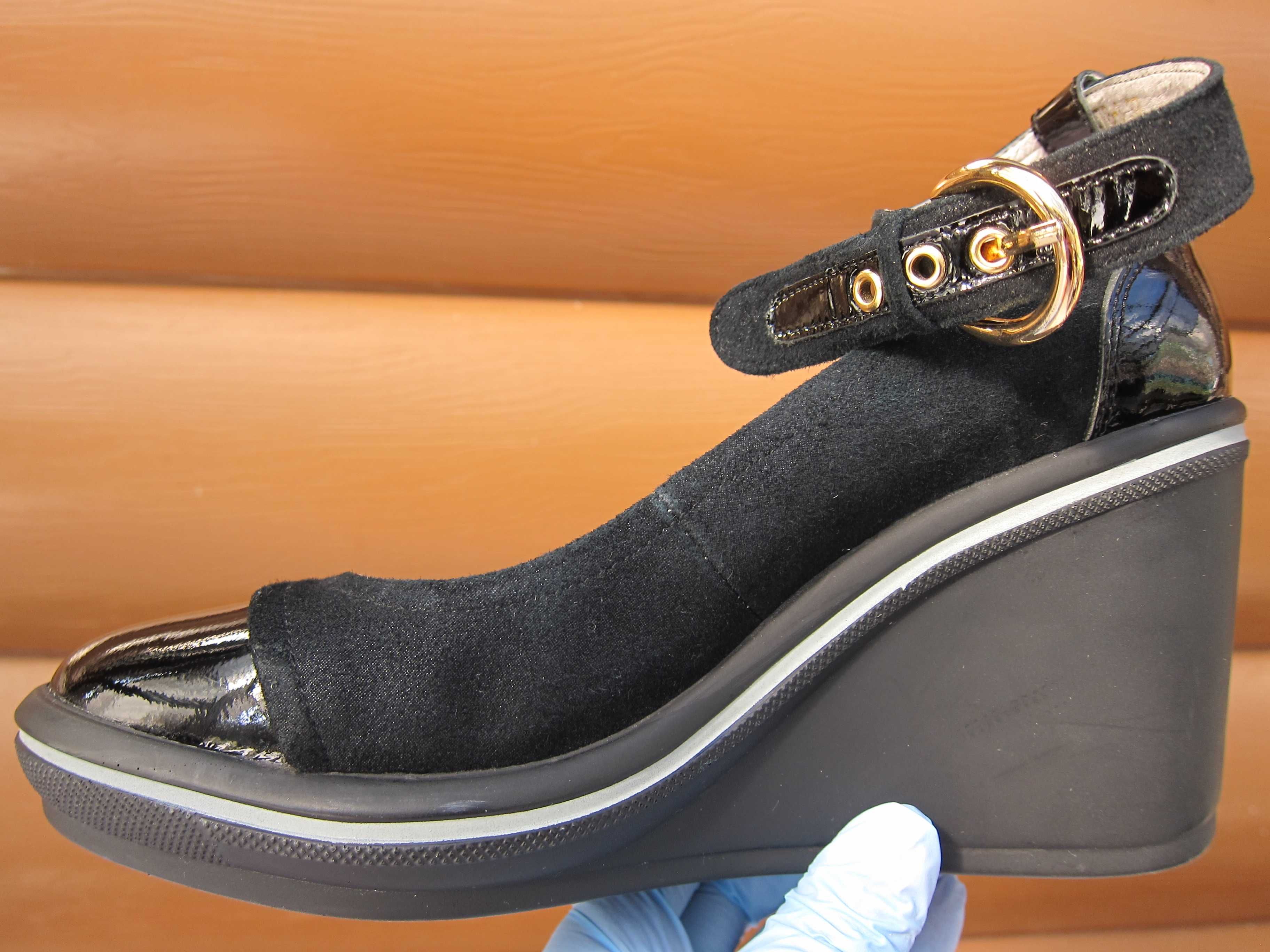Женские туфли кожаные черные на платформе, размер 37