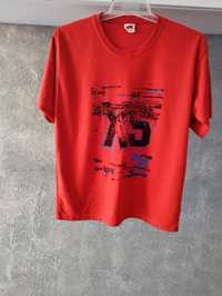 T-shirt chłopięcy, bawełna, czerwony, nadruki, 164cm