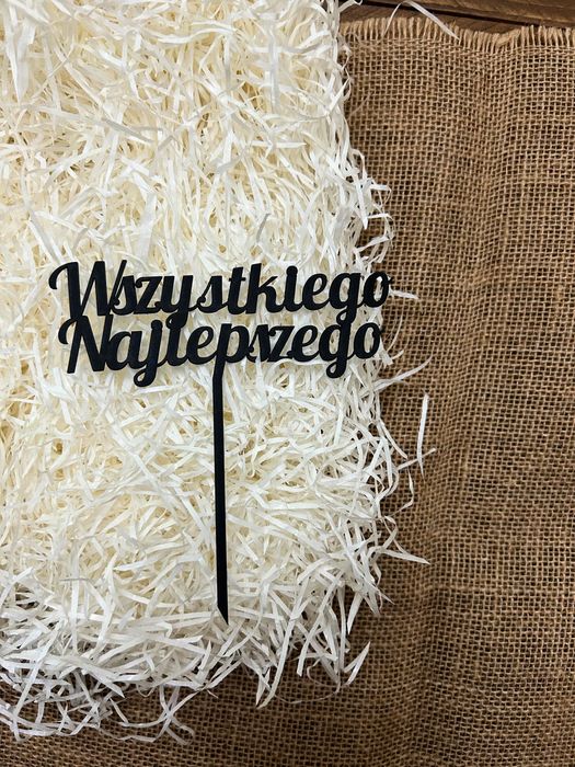 Czarny topper na tort napis wszystkiego najlepszego