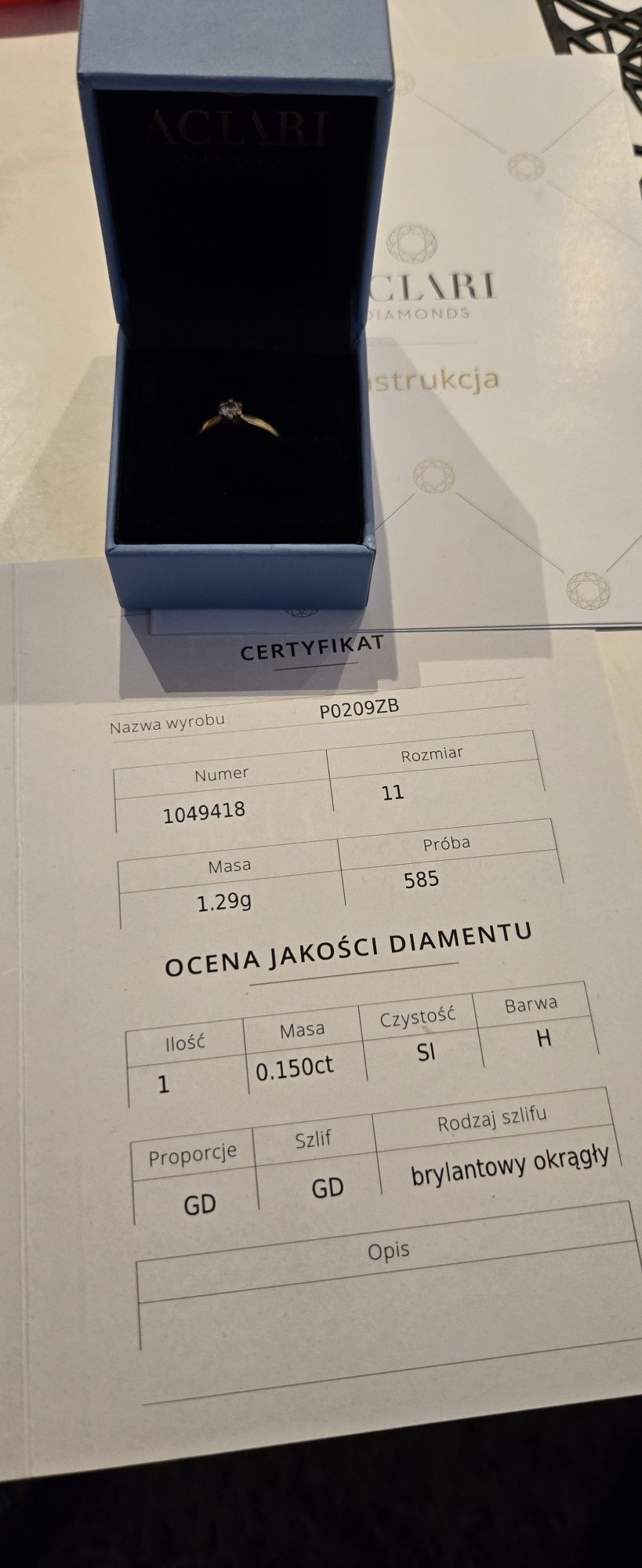 Pierścionek Zaręczynowy z Diamentem ACLARI DIAMONDS