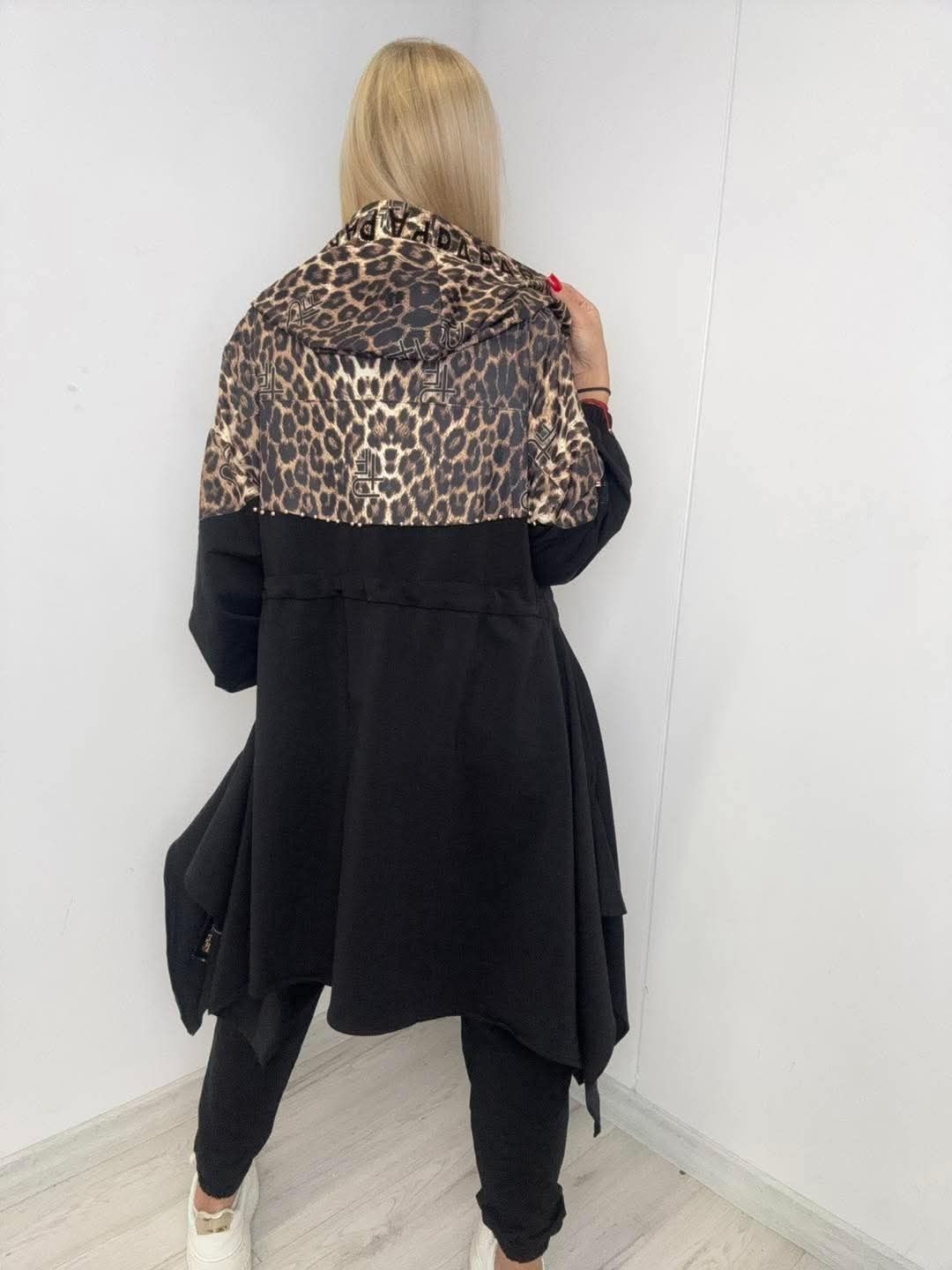 Elegancki komplet trzyczęściowy kardigan dres paparazzi panterka