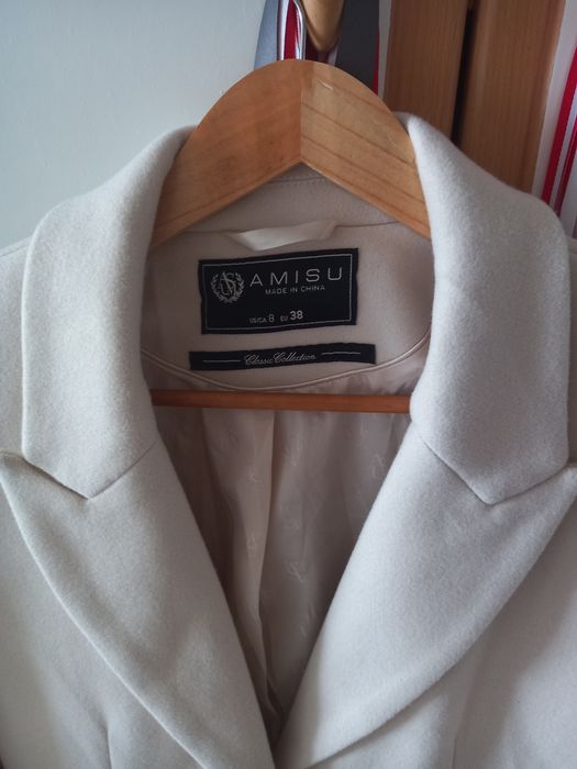 Nowy Płaszcz 38 Amisu kremowy M Elegancki New Yorker jesień ecru