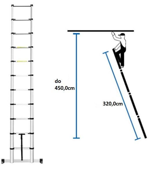 DRABINA TELESKOPOWA ALU przystawna do 320cm Promocja