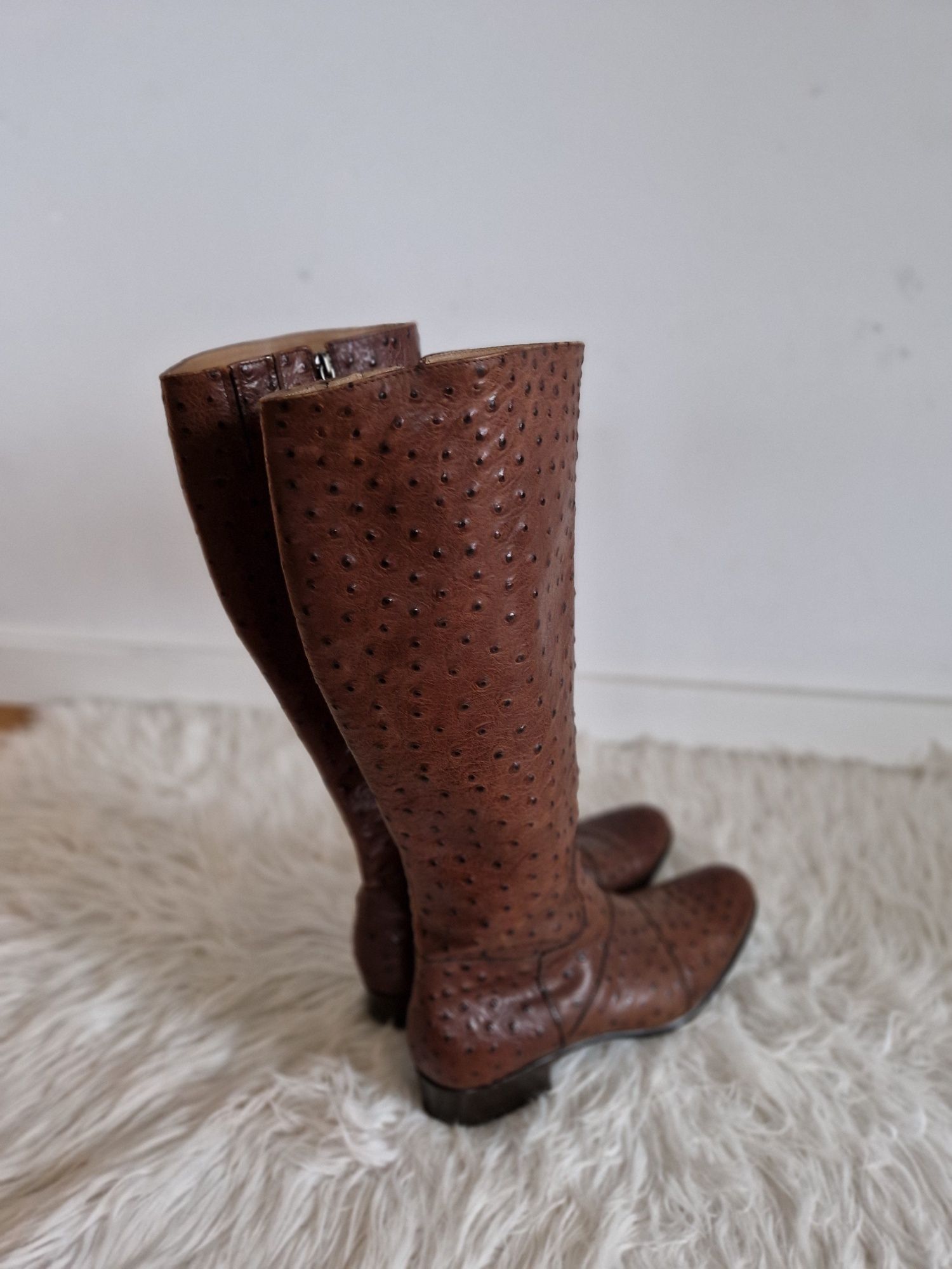 Elite by NORD 40 41 26,5cm skórzane kozaki oficerki skóra strusia