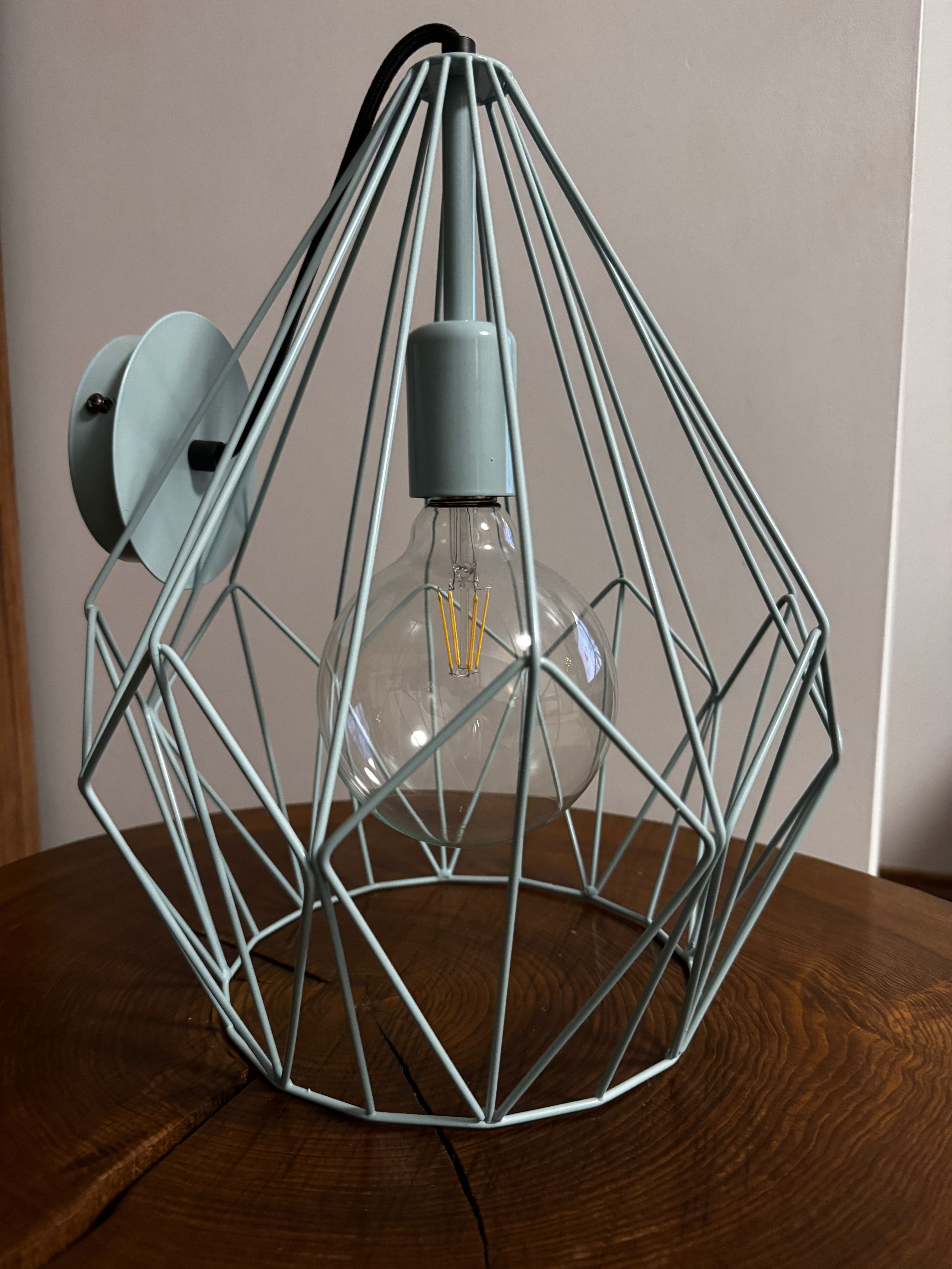 Lampa ażurowa wisząca sufitowa loft błękitna metalowa