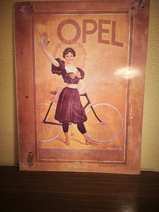 Placa publicitária antiga da bicicleta Opel