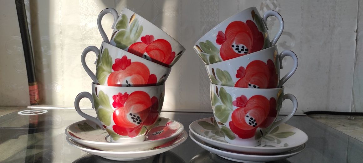 Чайный сервиз, чайная пара с росписью, чашка с росписью,Полтавський ФЗ