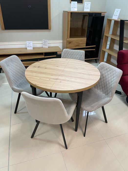 (931) Stół okrągły rozkładany + 4 krzesła, nowe 1190 zł