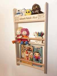 Regał dla dziecka,półka,biblioteczka,drewno,zabawki,książki,imię