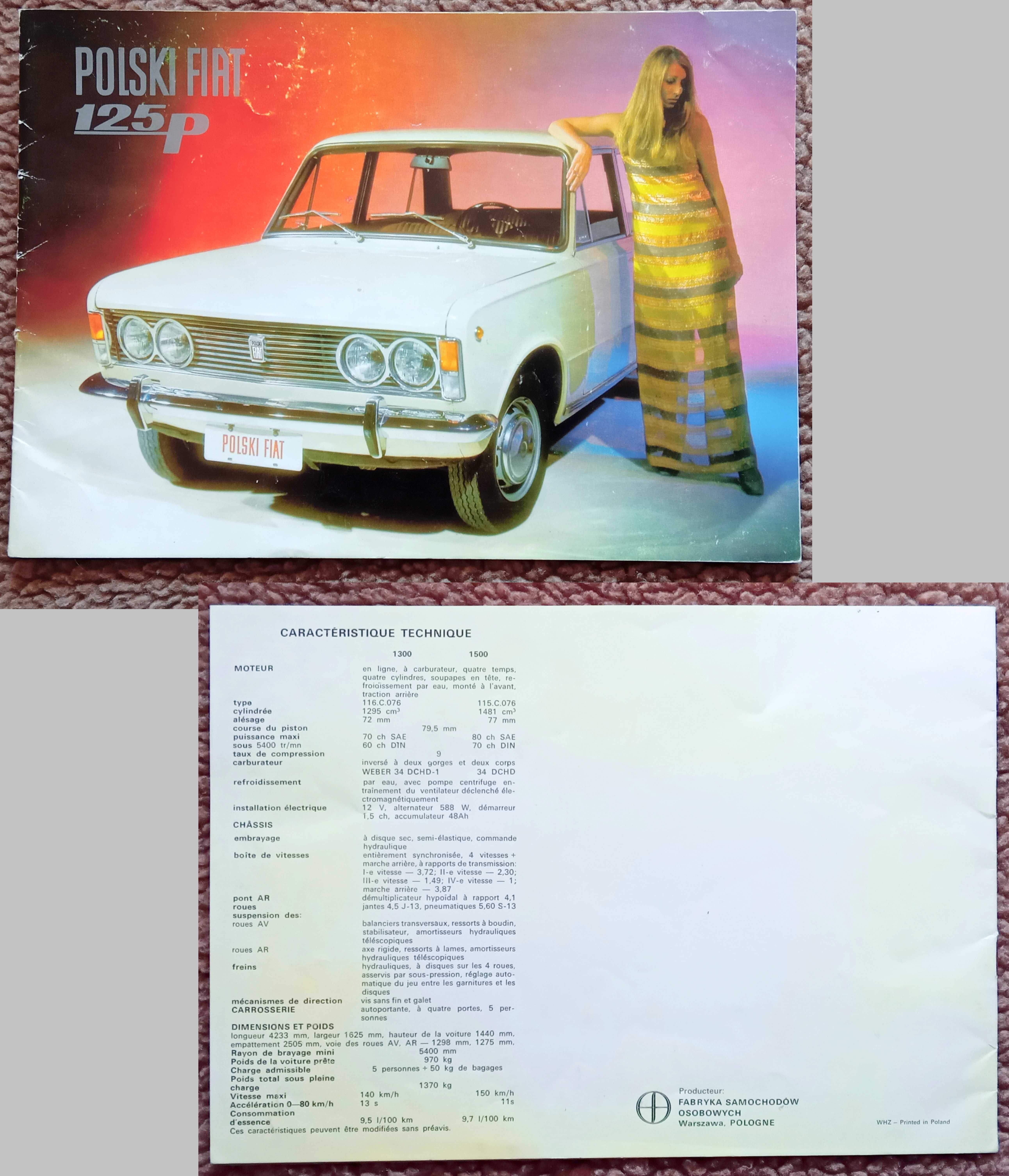 FSO Polski Fiat 125p 1300 / 1500  - prospekt 16 str., rynek francuski