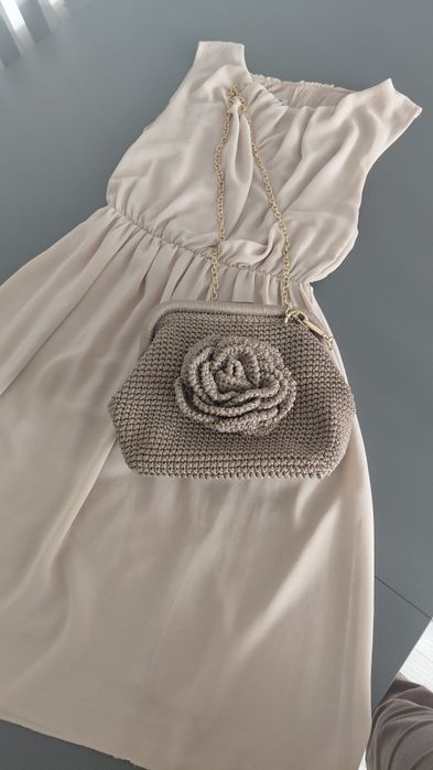 Unikatowa ręcznie robiona torebka handmade w kolorze cappuccino z różą