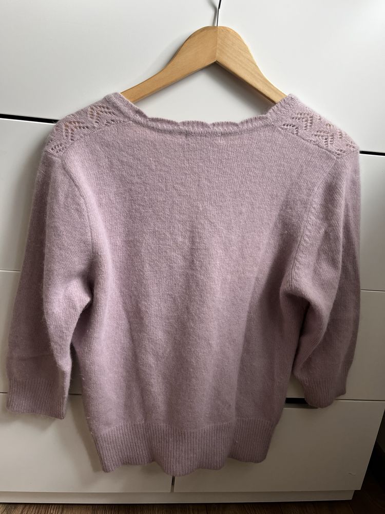 Welniany sweter Angora w stylu Sezane berkertex azurowy wrzosowy M