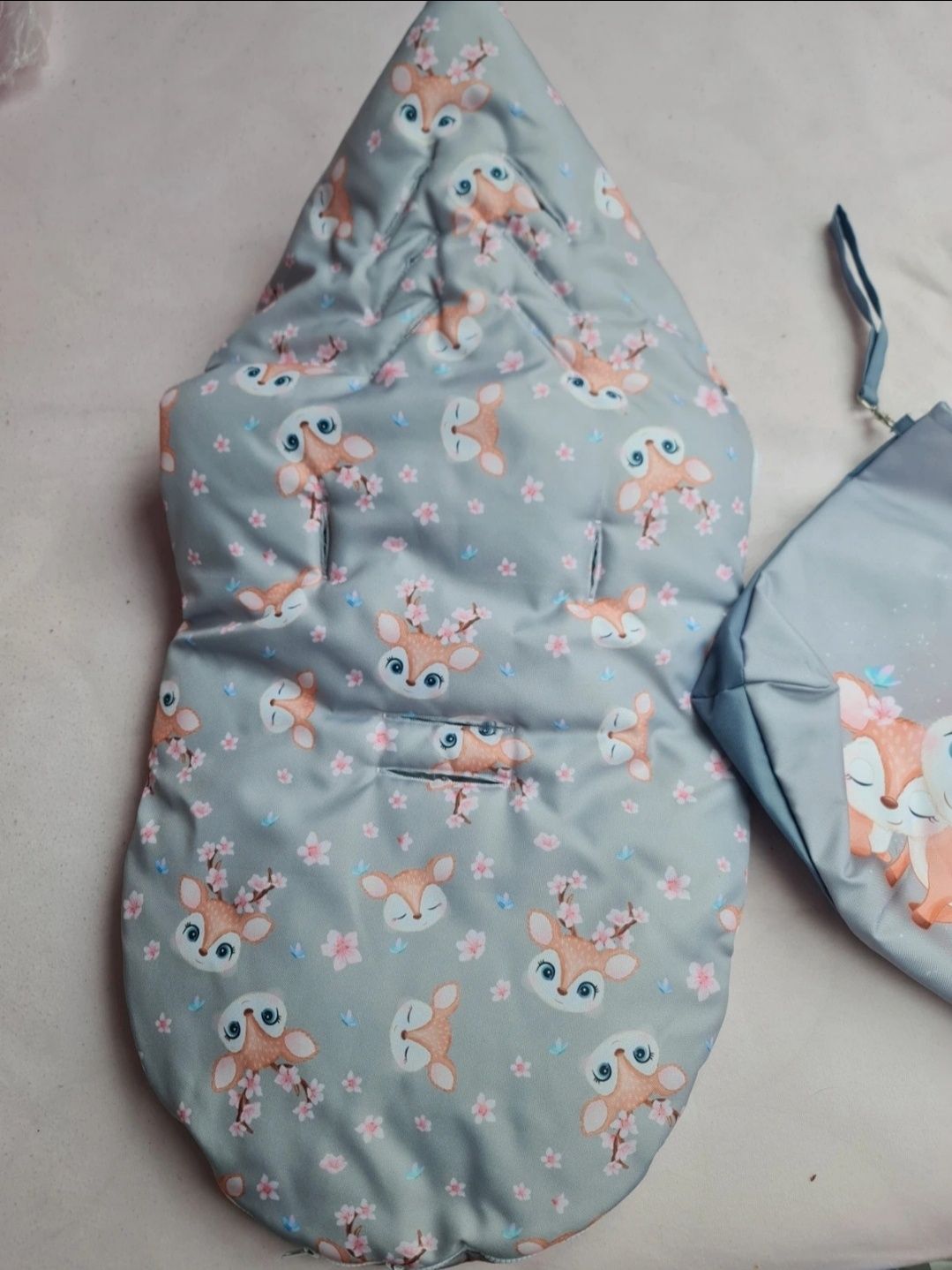 Śpiworek i torba do wózka z jelonkiem handmade sarenka