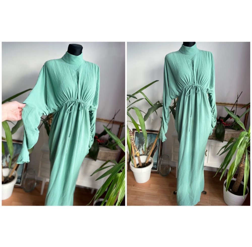 Miętowa drapowana sukienka maxi L 40 xl 42 Pretty Little Thing