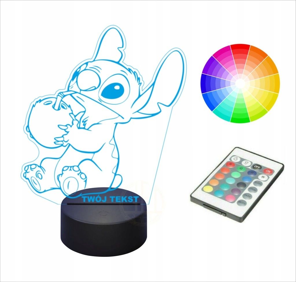 Lampka nocna na biurko 3d led imię grawer STICH 1
