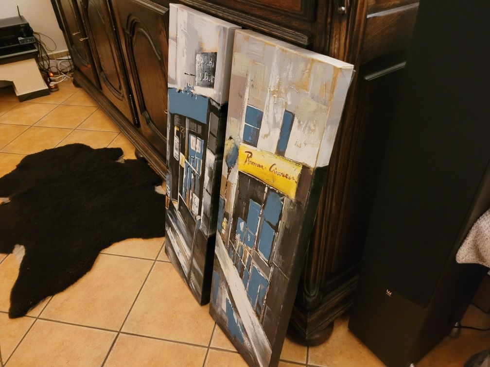 Duże obrazy ręcznie malowane na płótnie nowe 2 sztuki 30x90 piękne