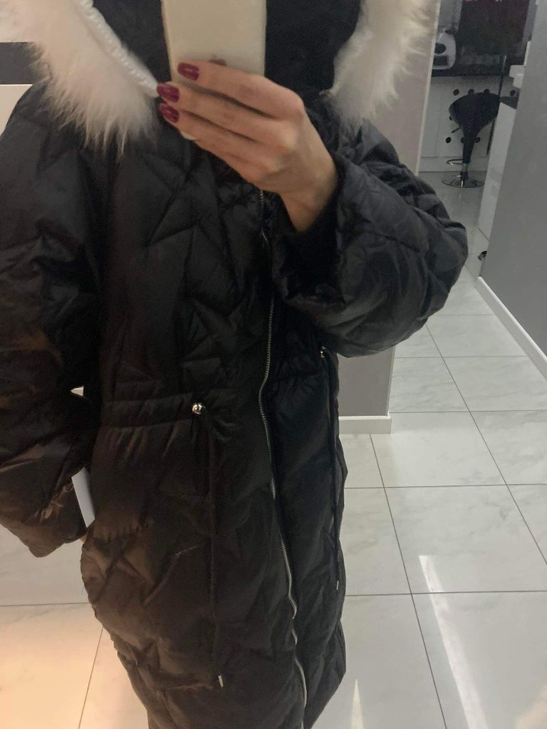 Płaszcz z futrem lisem naturalnym biust 124 rozm XL  2xl olalaX