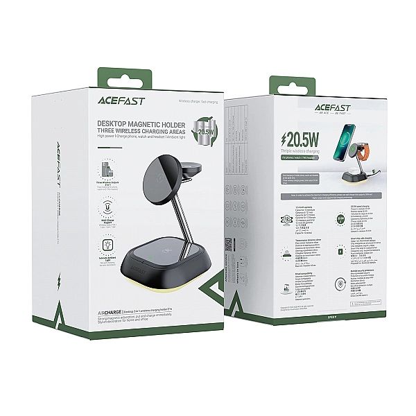 Stacja ładująca indukcyjna 3w1 Acefast E16/15W do telefonu / słuchawek