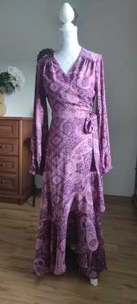 Orsay piękna sukienka kopertowa długa 36, 0 szerokie bufiaste rękawy