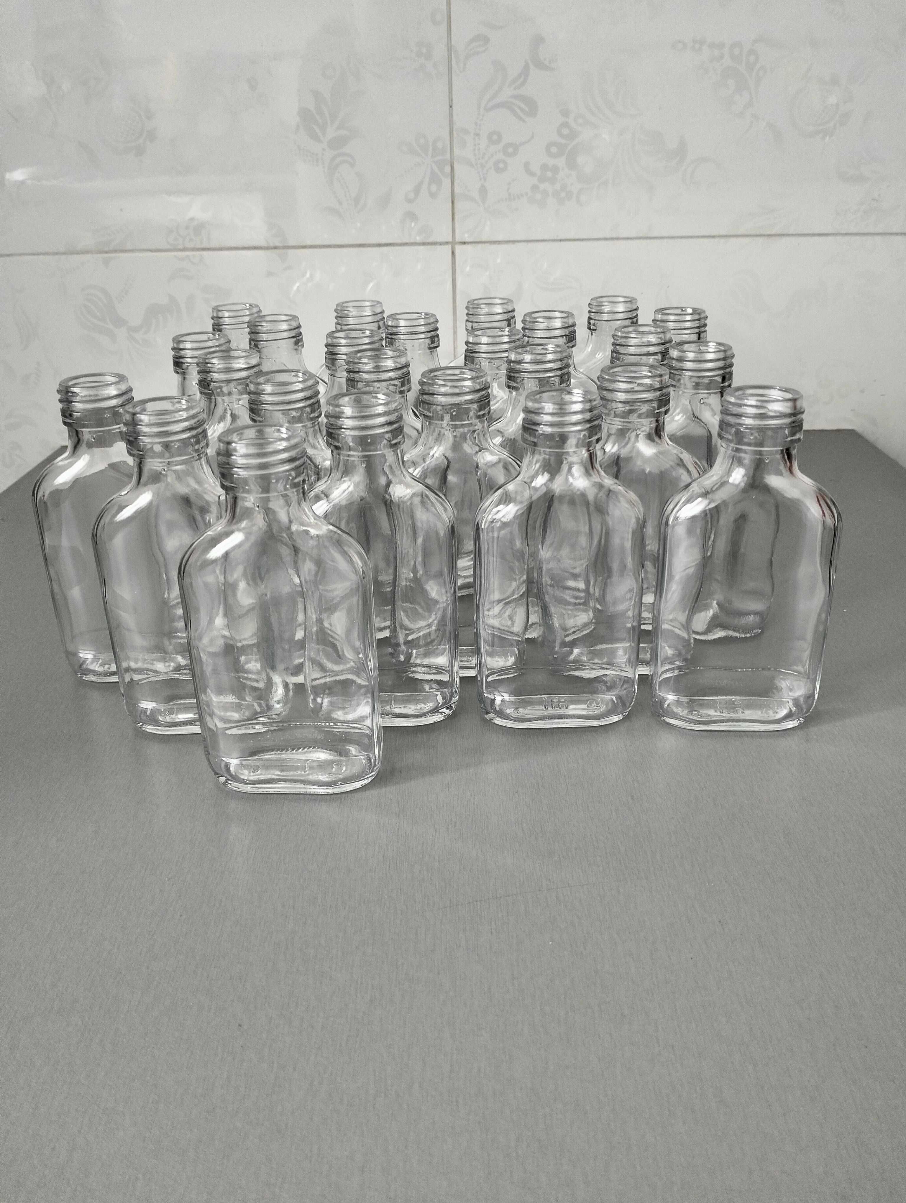 Butelki szklane 100 ml setki, małpki plus zakrętki białe, 25 sztuk