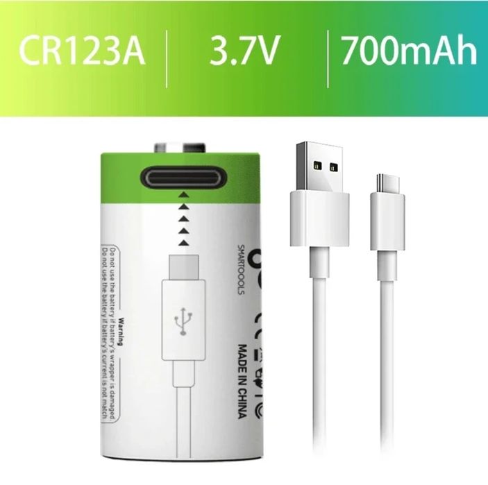 Новый аккумулятор Li-ion CR123 3.7В 700mAh зарядка от Type-c