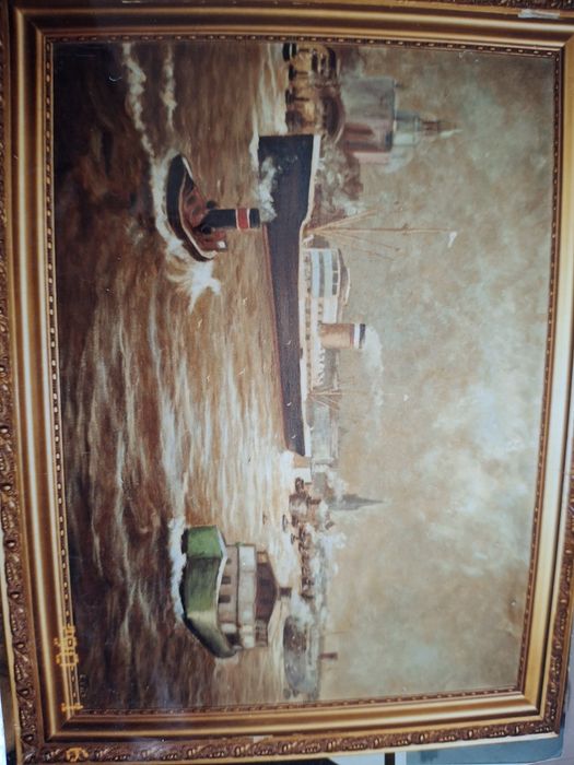 Extraordinário óleo sobre tela edmund voltz 60 x80 barcos pintura