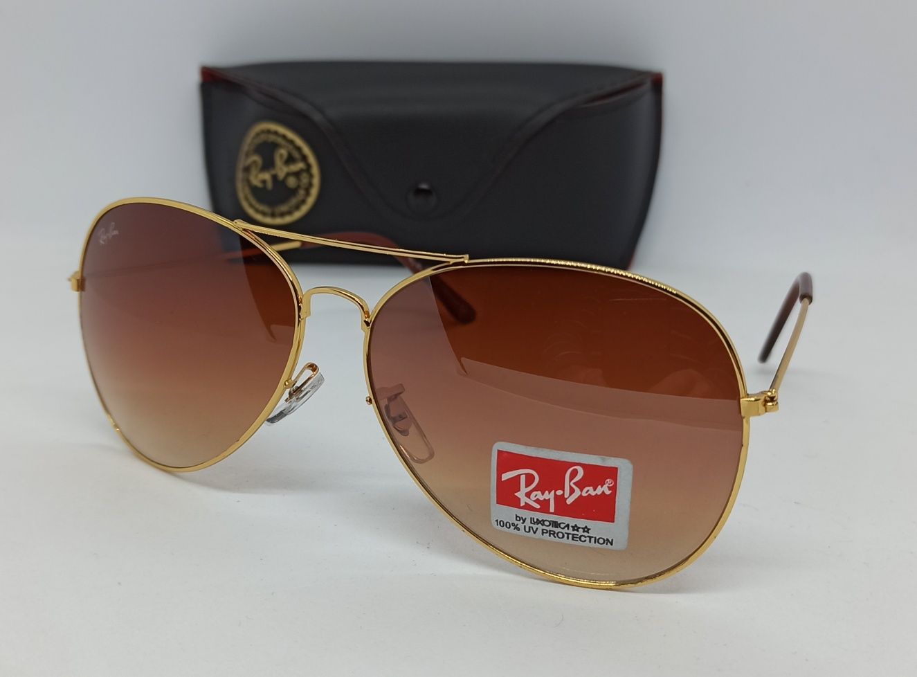 Ray Ban стильные мужские очки капли коричневый градиент в золоте