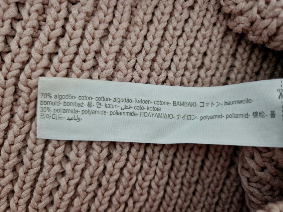 Ciepły sweter splot warkoczowy pudrowy róż bawełna L 40 Massimo Dutti