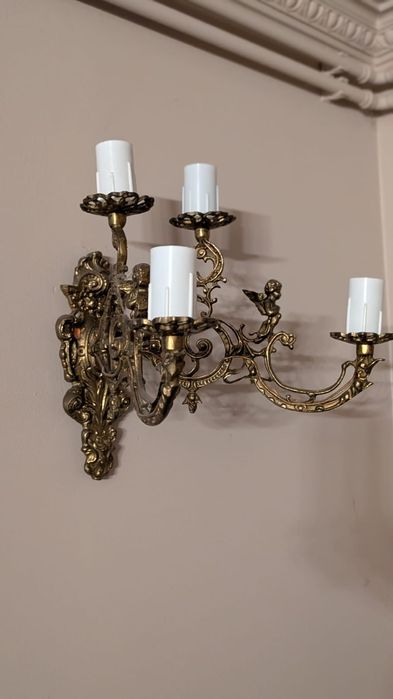 Żyrandol mosiężny + 2 kinkiety – elegancki komplet vintage!