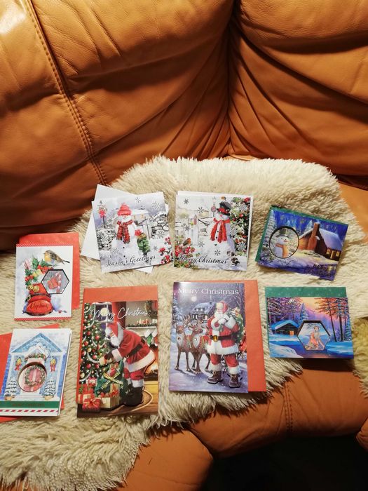 Luksusowe świąteczne kartki, pocztówki 8 szt komplet z kopertami