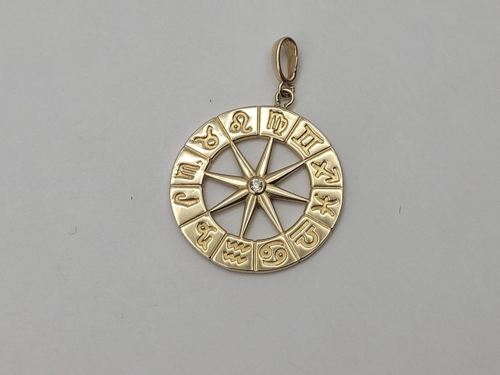Nowa Złota zawieszka złoto próby 585, zodiaki gwiazda róża wiatrów