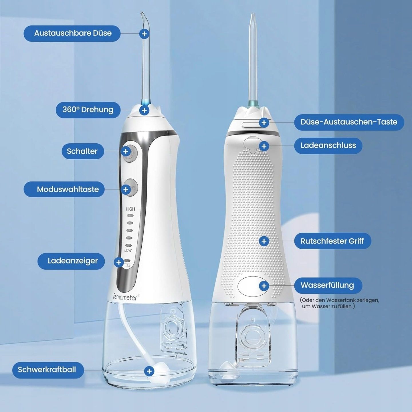 Femometer Bezprzewodowy Irygator do Jamy Ustnej 5 Trybów 300ml IPX7