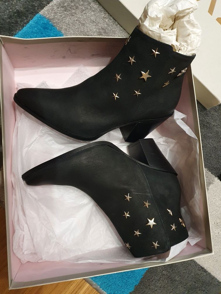 Buty botki Damskie NOWE, piękne skórzane Quazi,nr.38, czarne.OKAZJA!!!