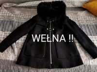 Czarny welniany płaszcz Zara jak nowy Wełna z wełny