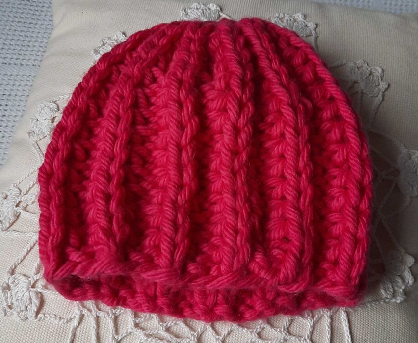 J.nowa cudna fuksja gruba ciepła czapka wełniana warkocze różowa XS S