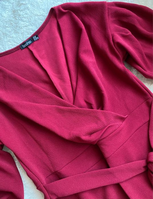 Elegancka sukienka długa wesele komunia boohoo XL/XXL czerwona burgund