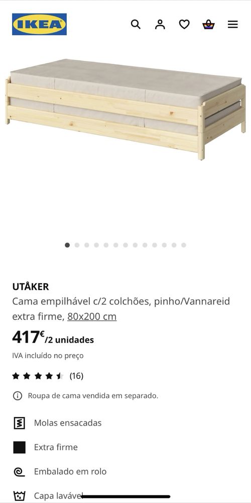 Cama empilhavel pinho + 2 colchões molas ensacadas extra firme - IKEA