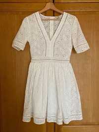 Krótka biała ażurowa sukienka H&M XS
