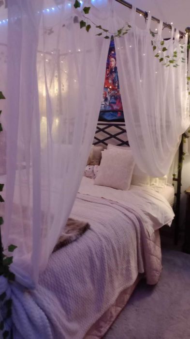 Cama casal COMPLETA em ferro forjado c/ dossel + estrado + colchão