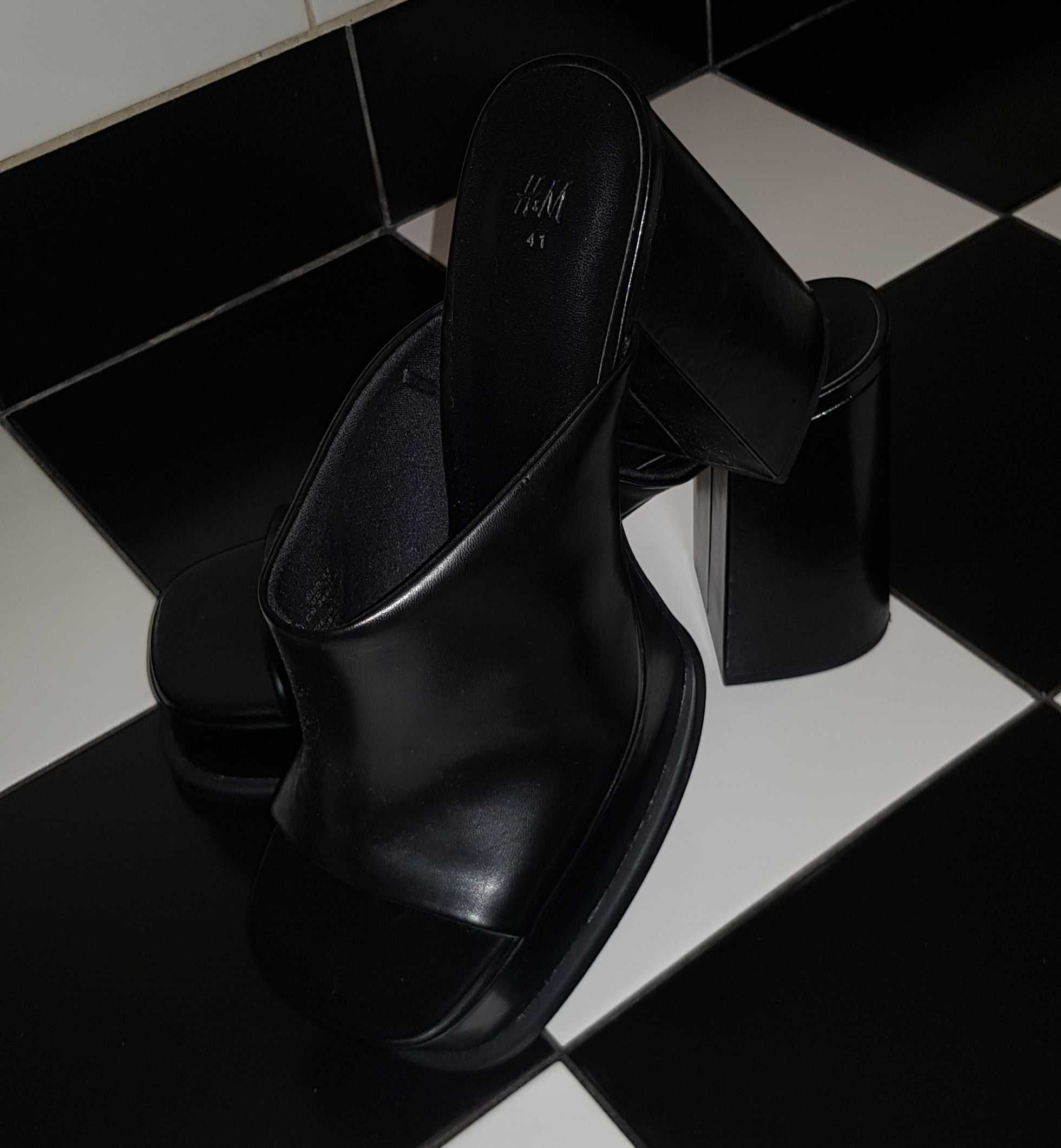 Czarne klapki na platformie viral sandały minimalism H&M rozm. 41