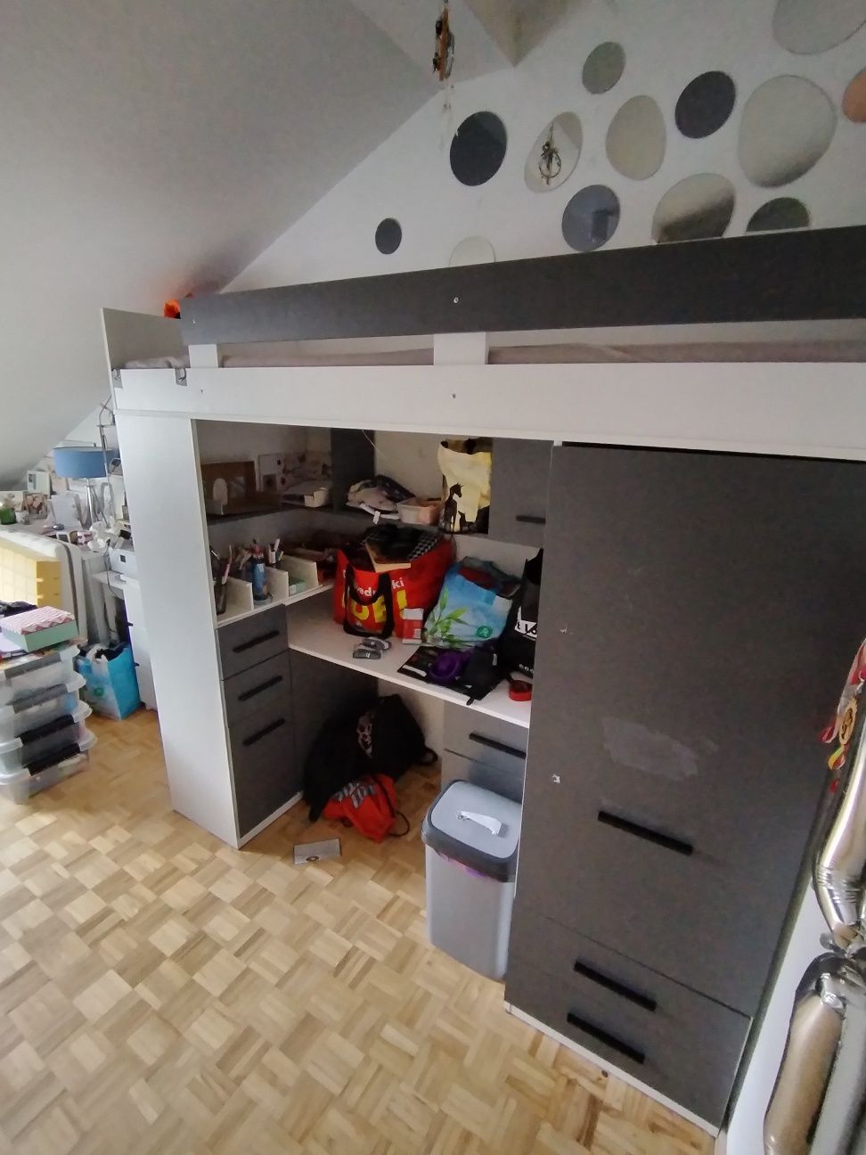 Łóżko  Smyk piętrowe z biurkiem i szafą 205x80wysokosc188