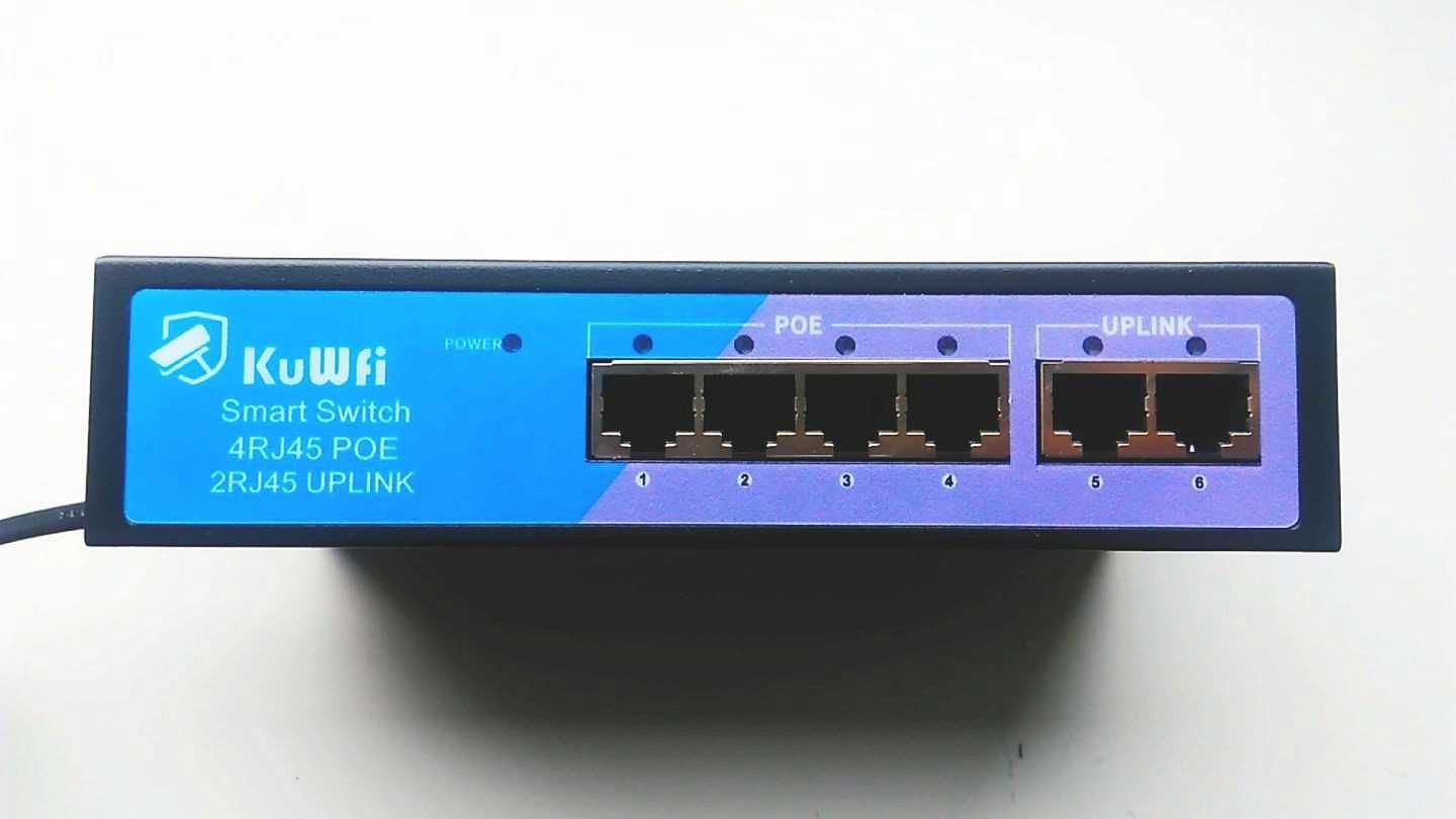 POE-свитч/коммутатор 52В 65ВТ на 4+2 порта для IP-камер,Телефонов и пр