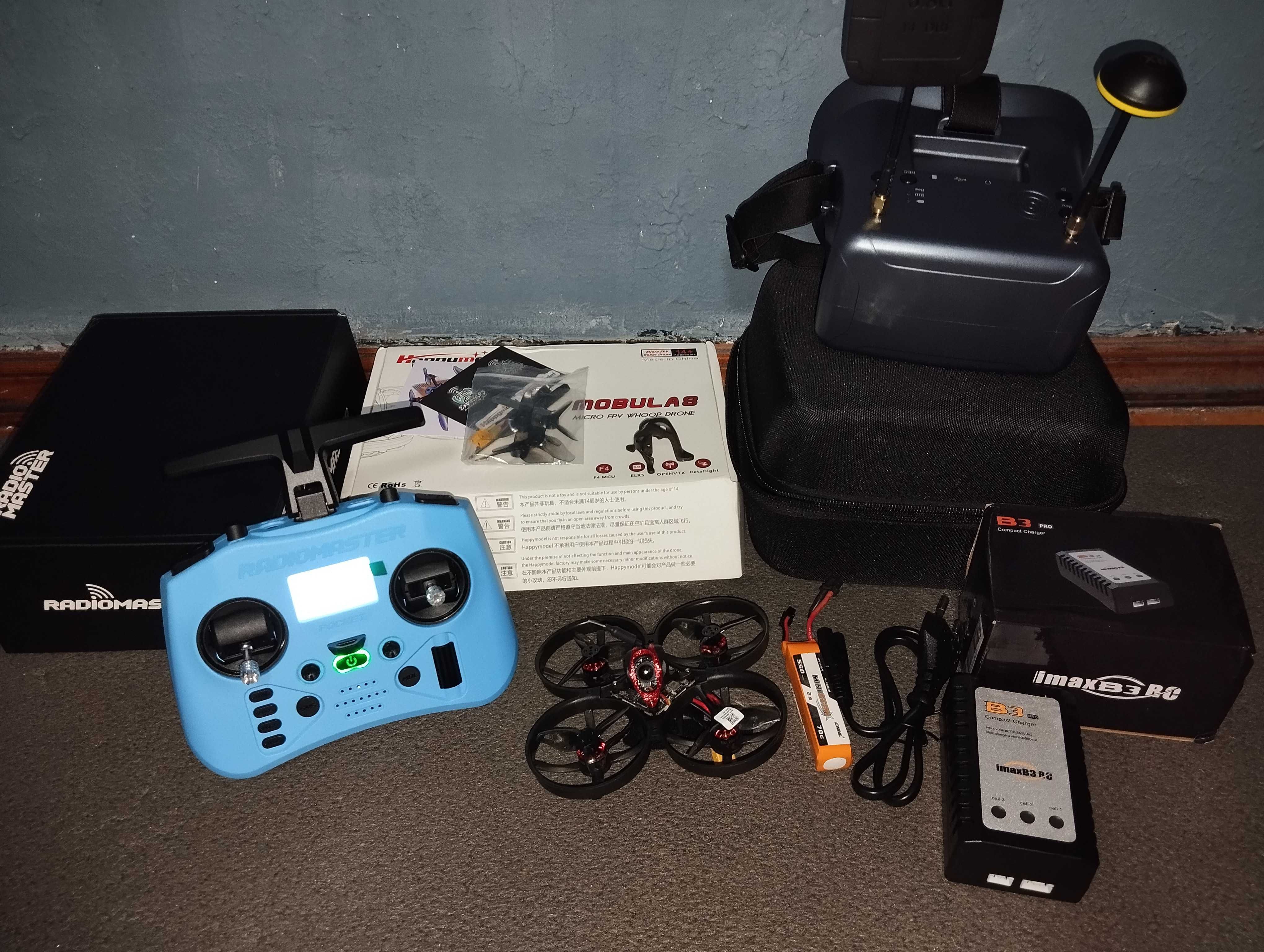 Комплект FPV дрон Mobula 8 + апа Radiomaster + шолом + зарядне і акум