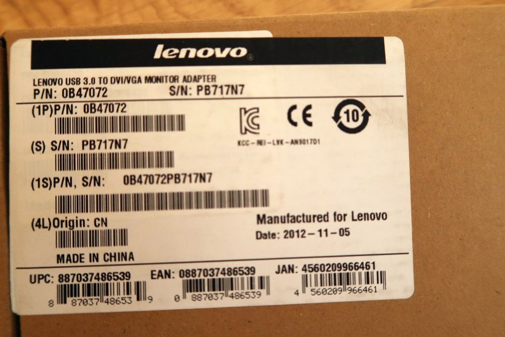 Lenovo Usb 3.0 Dvi/vga Monitor Adapter 0B47072