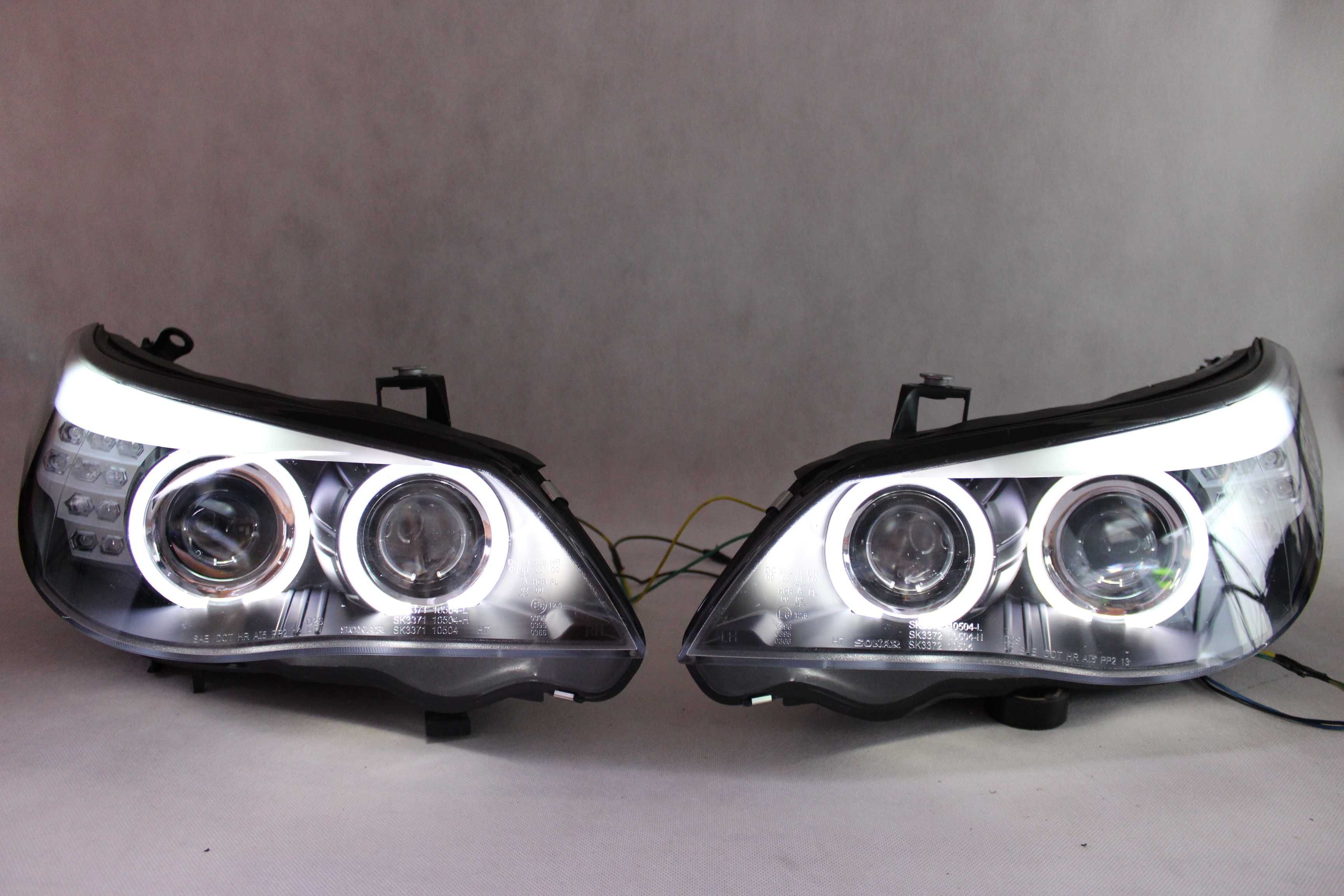 Lampy przednie przód BMW E60 E61 03-07 H7 RINGI LED NEON BLACK SMOKE