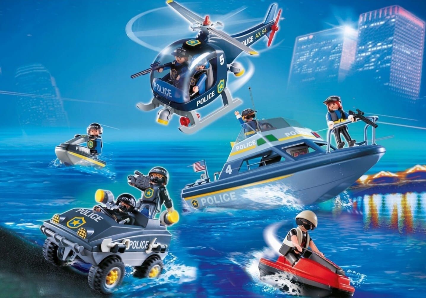 Playmobil zestaw łódź policyjna z amfibią i helikopterem