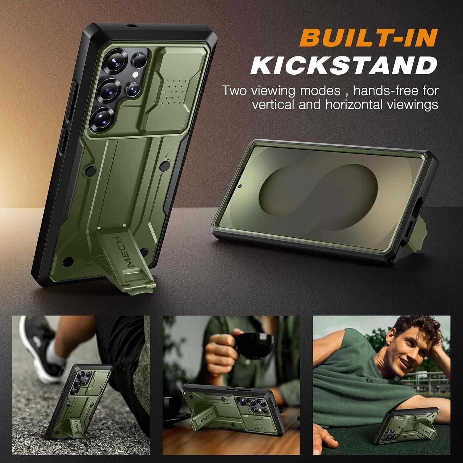 TONGATE etui pancerne 360 Samsung Galaxy S25 Ultra stojak zielone