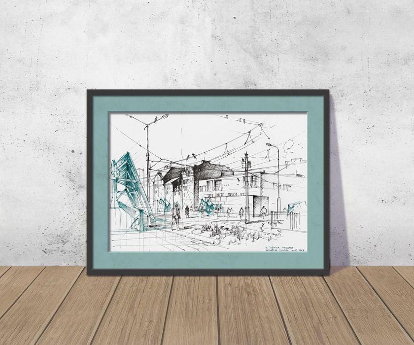 Obraz Rysunek odręczny A3 29,7 x 42 - cienkopis - architektura, ulica