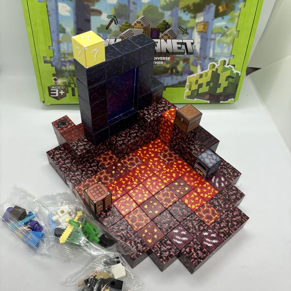 Магнітний конструктор Minecraft 128шт + 4 фігурки майнкрафт портал